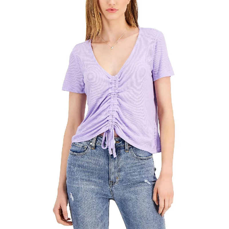 Daily Specials Planet Gold Womens Juniors Ribbed Ruched Pullover Top