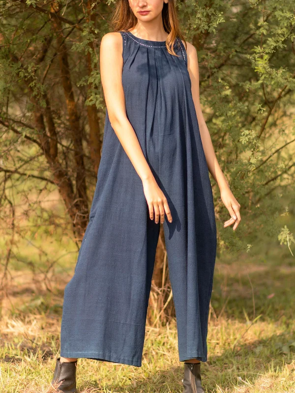 Overstock Pleated Jumpsuit Indigo