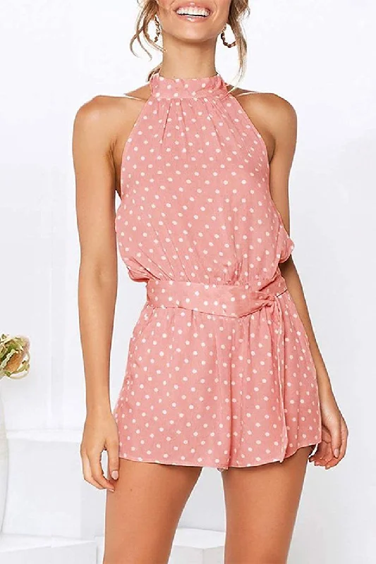Limited Time Discount Halter Neck Polka dot Printed  Sleeveless Breathable Rompers