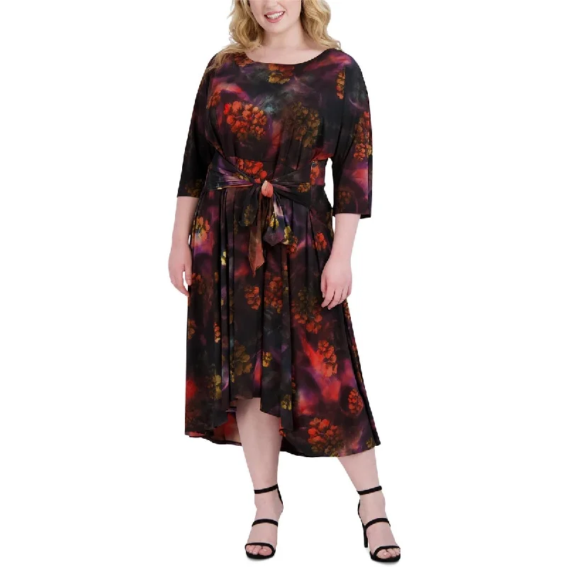 Price Drop Signature By Robbie Bee Womens Plus Floral Print Tea Midi Dress