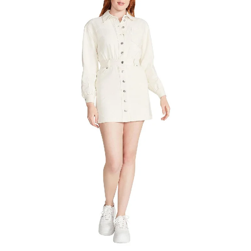 Shop and Save Steve Madden Womens Krisha Denim Button-Down Shirtdress