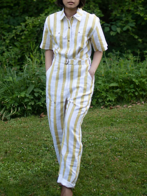 Overstock Sale Stripes Jumpsuit Yellow