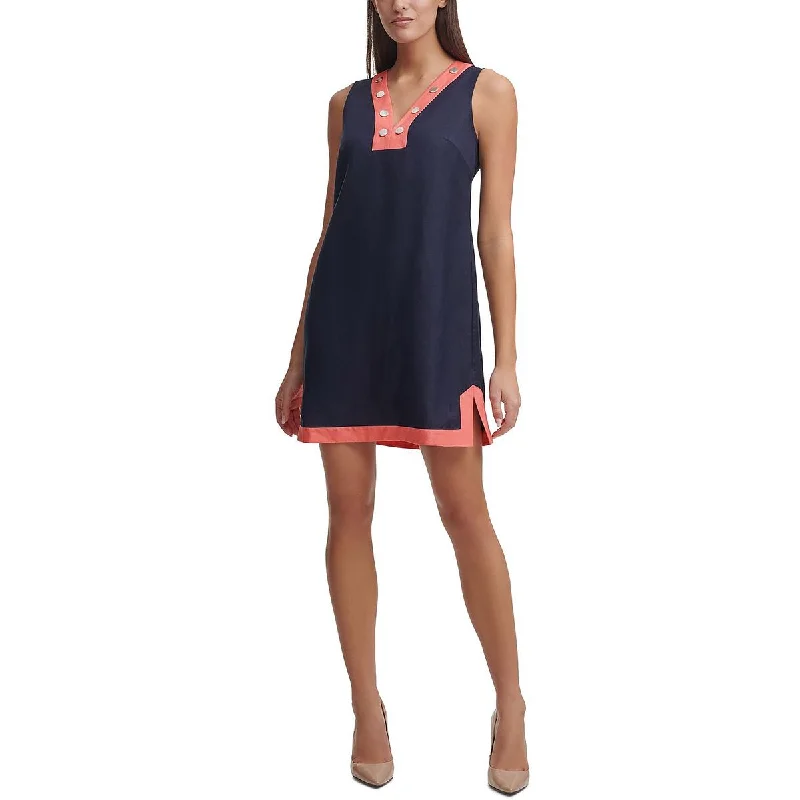 Quick Sale Tommy Hilfiger Womens Petites Colorblock Mini Shift Dress