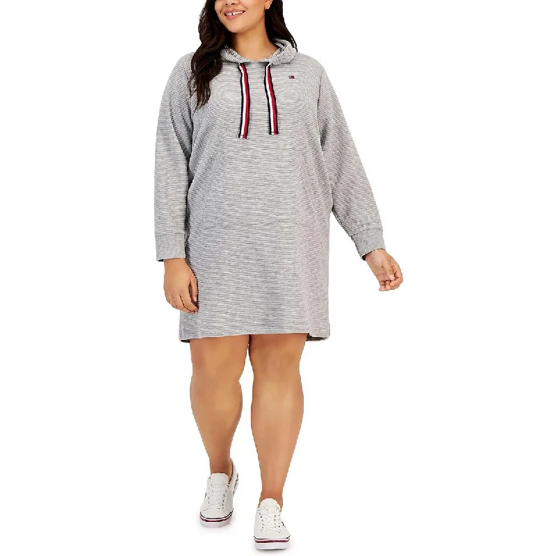 Steals and Deals Tommy Hilfiger Womens Plus Hooded Ribbed Sweatshirt Dress