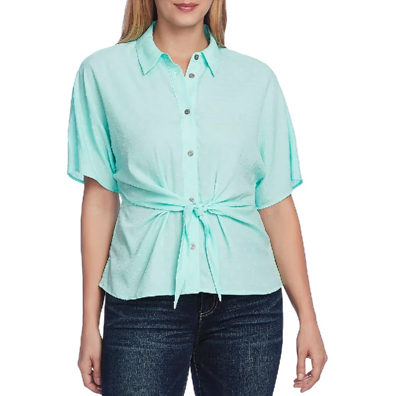 Extra Discounts Vince Camuto Womens Drop Shoulder Tie-Waist Button-Down Top