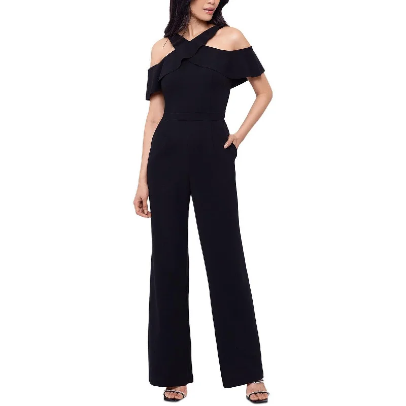 Loyalty Reward Xscape Womens Ruffled Pockets Jumpsuit